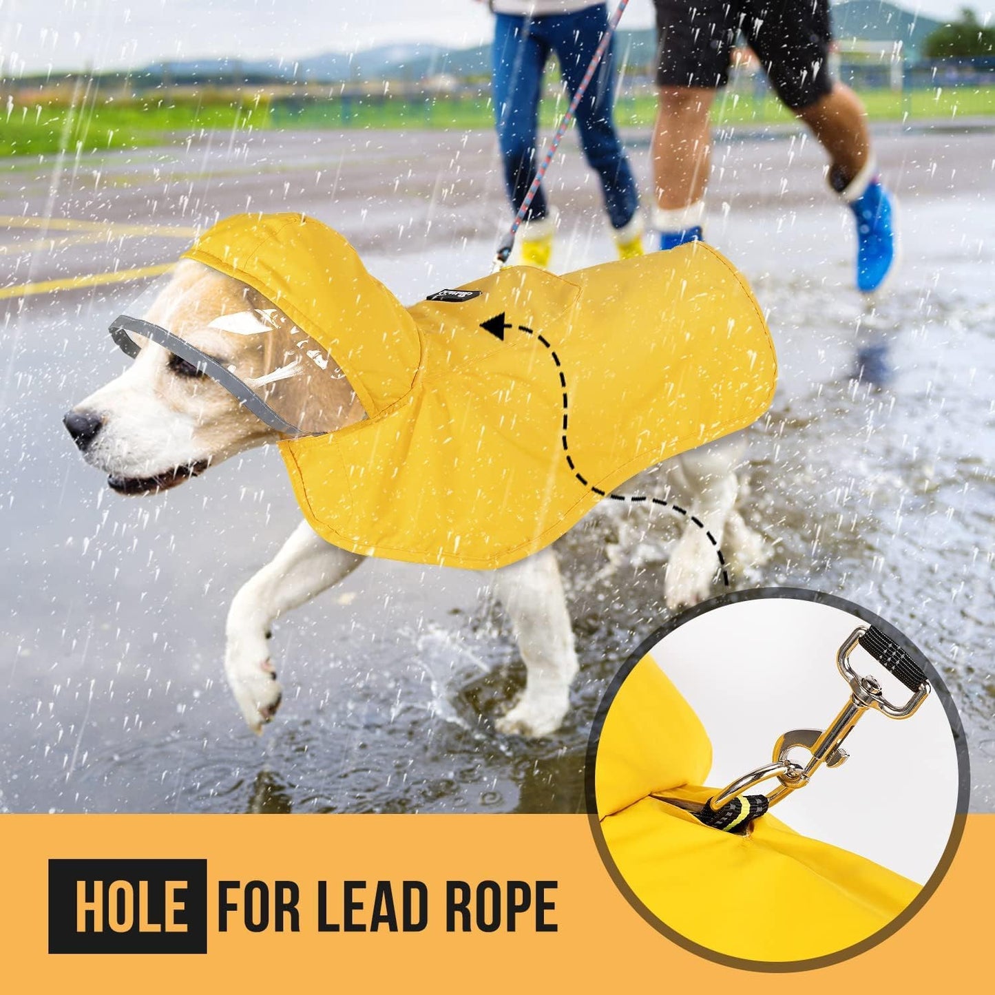 Dog Raincoat, Dog Rain Jacket with Clear Hooded Double Layer for Large Medium Small Dogs Puppies, Adjustable Waterproof Dog Rain Coat Poncho with Reflective Rim & Storage Pocket (L, Yellow)